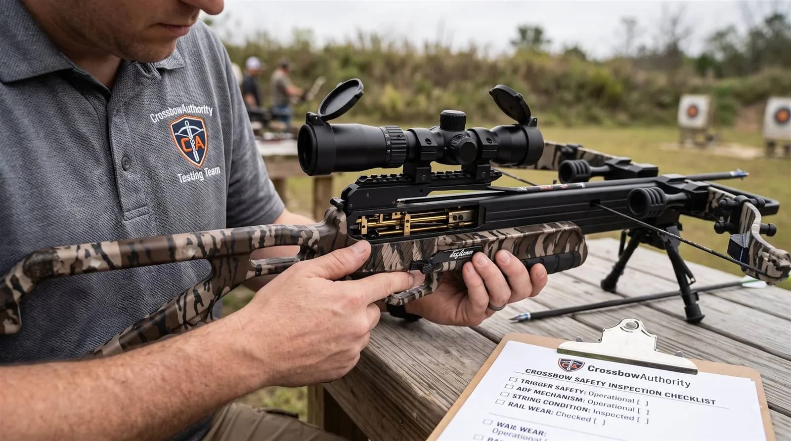 Close view of the Guardian trigger system on the Excalibur Mag Air during an anti-dry-fire engagement check