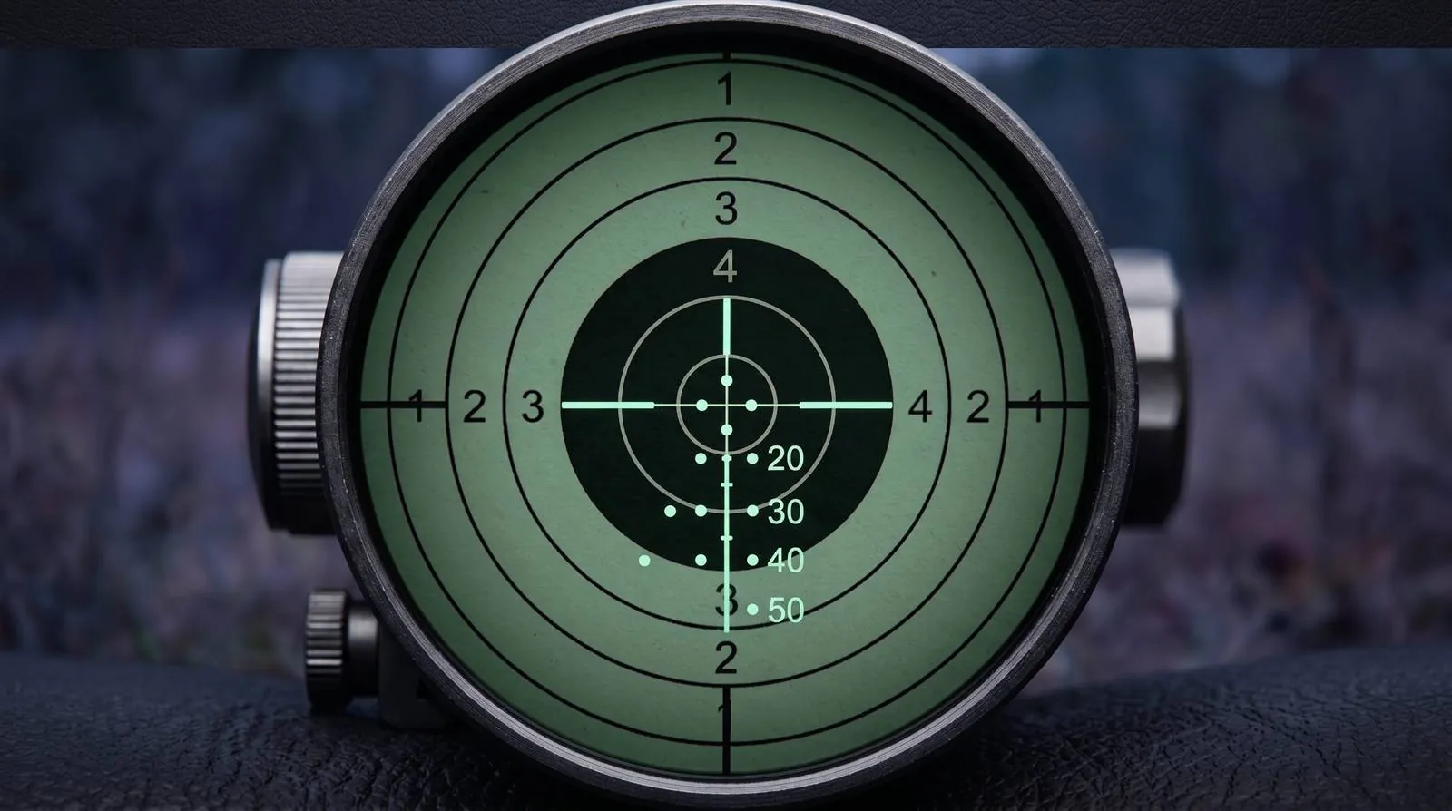 Illuminated red reticle of the TruGlo scope visible against a dim evening background