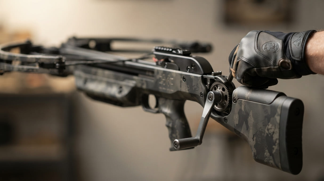 Crank Cocking Device on a Crossbow Stock Crank Cocking Device on a Crossbow Stock