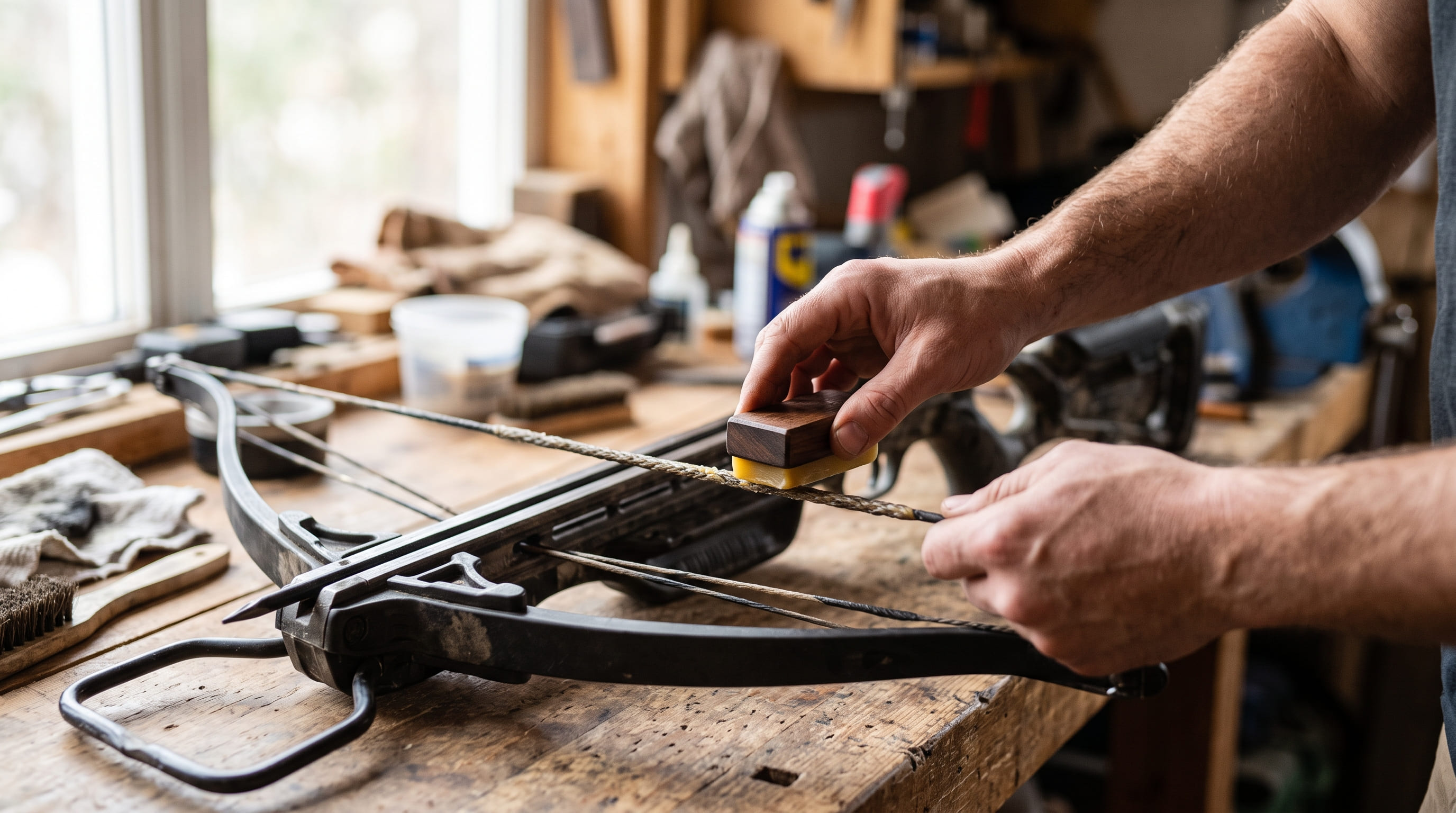Waxing a Crossbow String Waxing a Crossbow String